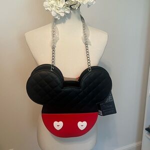 Loungefly Black & Red Quilted Mickey/Minnie Mouse Reversible Crossbody Bag